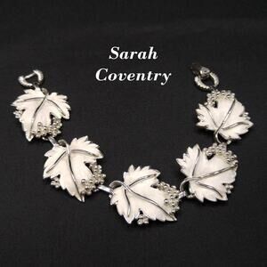 Sarah Coventry "Whispering Leaves" Bracelet, White Enamel, Silver Tone, 1960